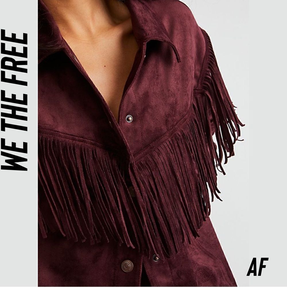 We The Free Burgundy Suede Fringe Leather Jacket - Picture 3 of 10